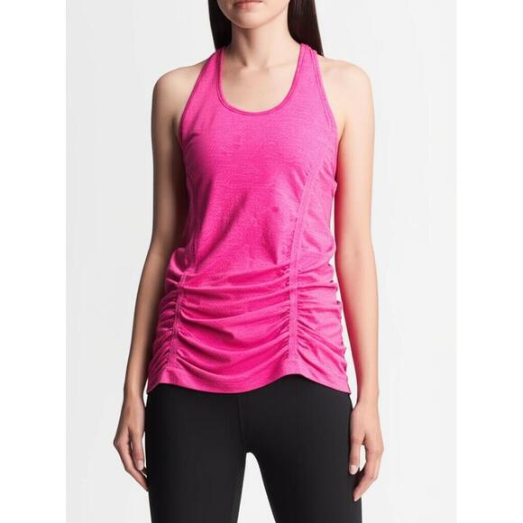 ATHLETA Racerback Tank Top Womens Size Medium Hot Pink Ruched Sides Workout - Picture 2 of 6